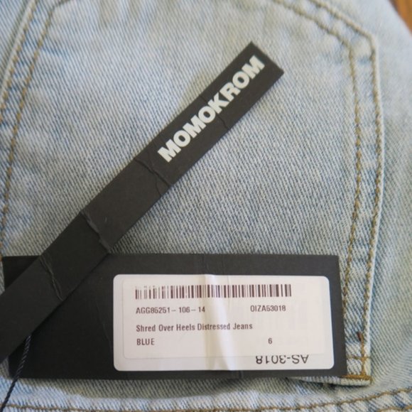 Momokrom Shredded Distressed Jeans 25 Light Blue - Picture 6 of 7